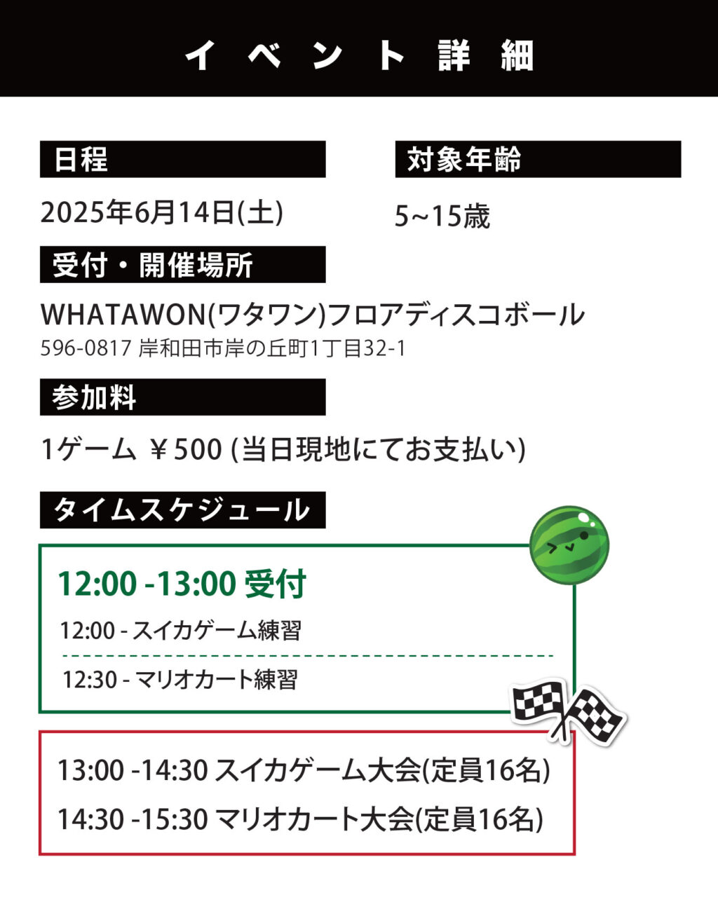 日程・対象年齢・場所・参加料・タイムスケジュール